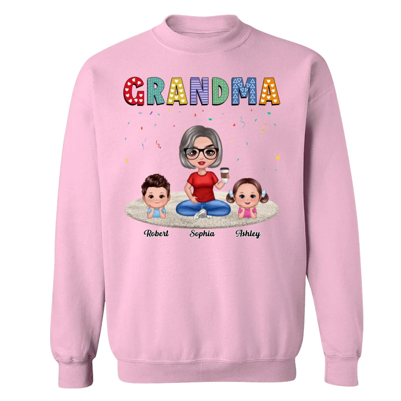 Grandma Grandkids Sitting On Carpet Personalized Shirt - Image 19