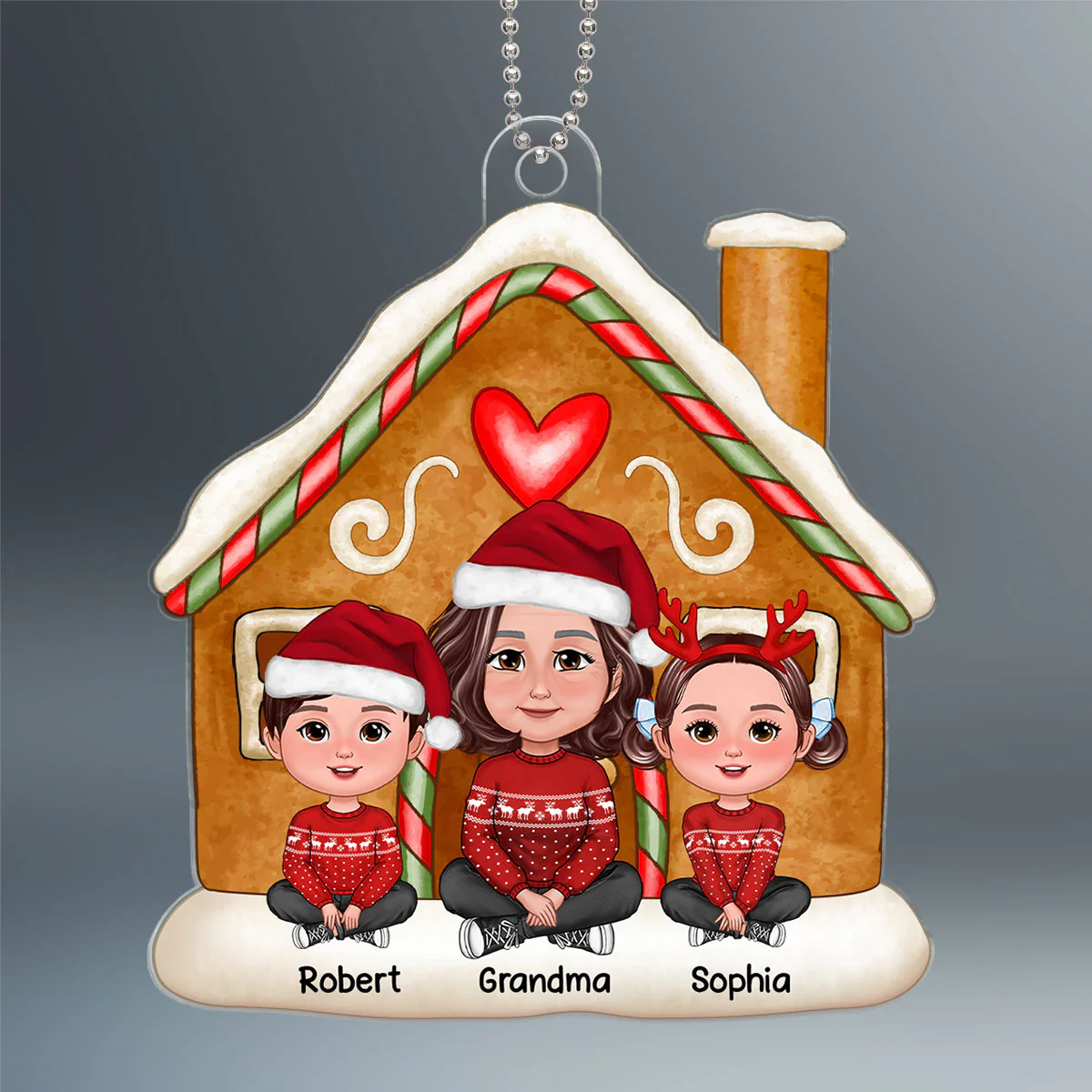Grandma Grandkids Sitting On Gingerbread House Christmas Gift Personalized Acrylic Ornament - Image 2