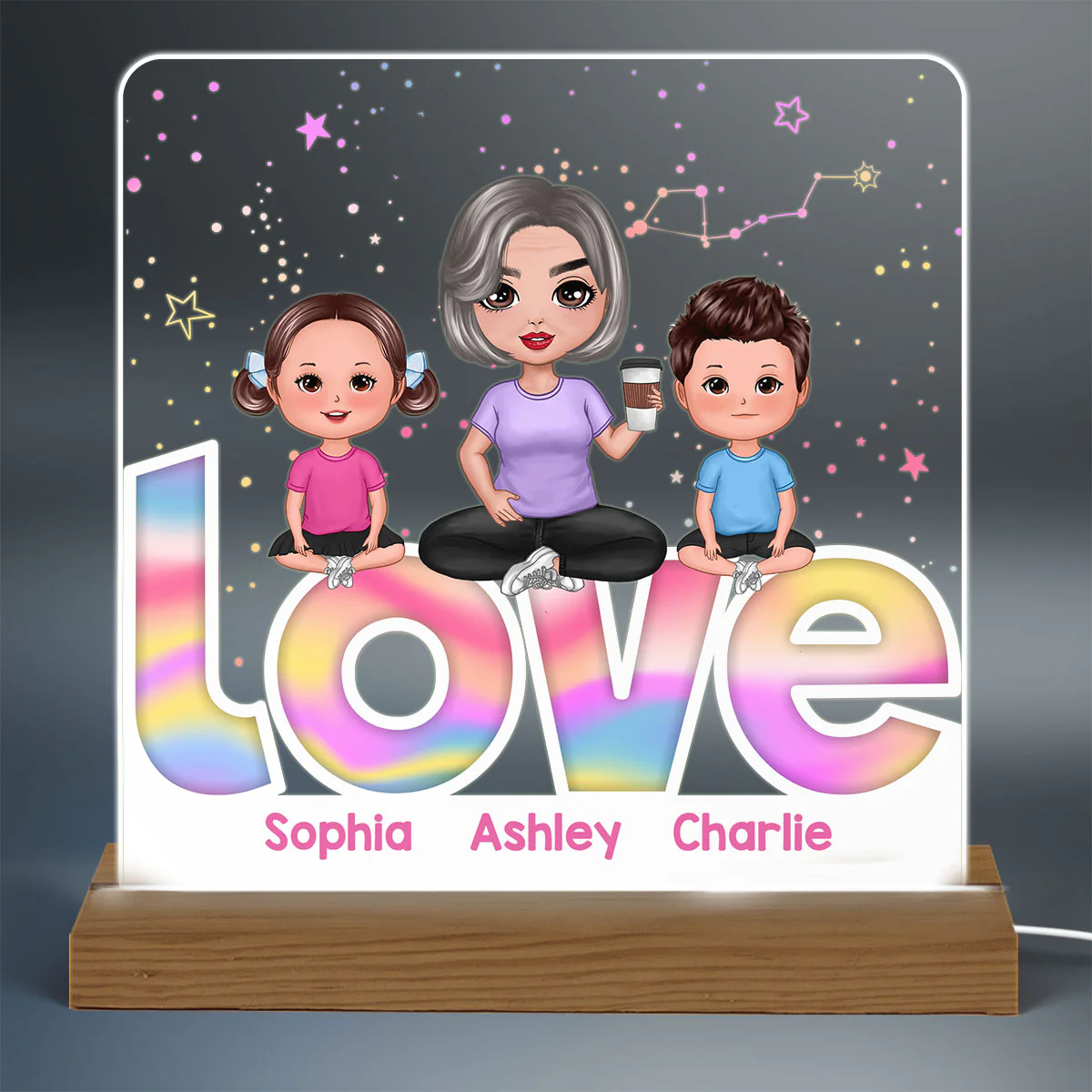 Grandma Grandkids Sitting On Love Personalized Custom Shape Acrylic Plaque With Warm LED Night Light - Image 3
