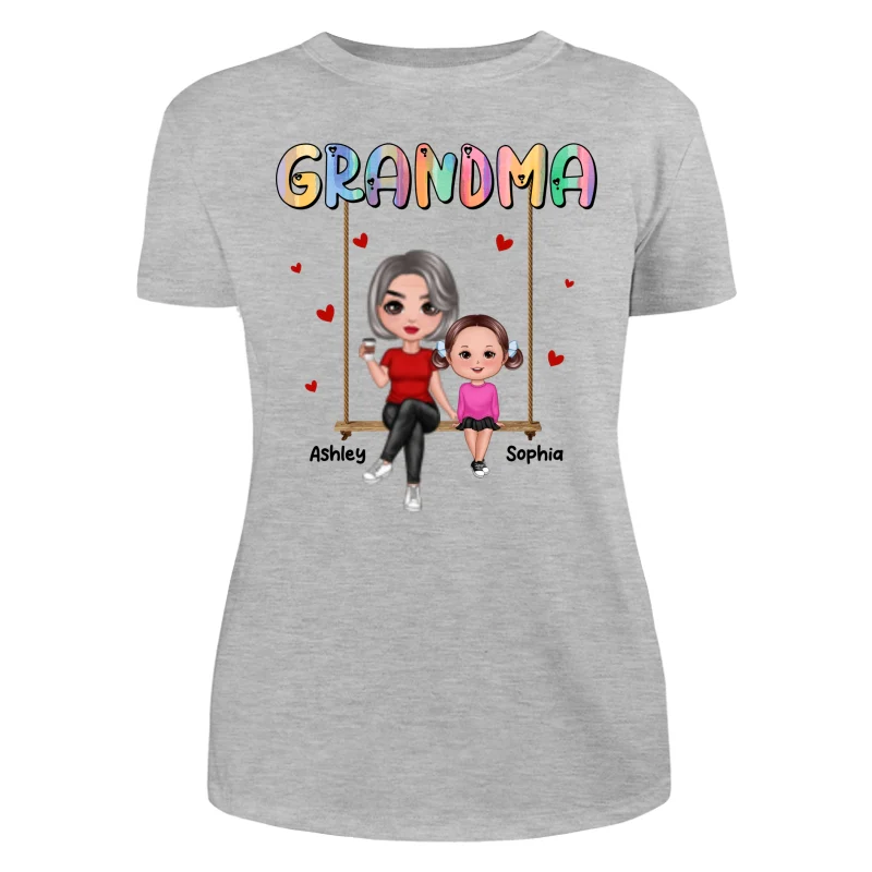 Grandma & Grandkids Sitting On Swing Personalized Shirt - Image 10