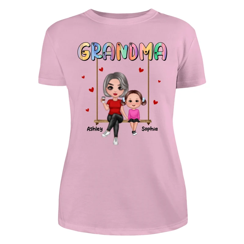 Grandma & Grandkids Sitting On Swing Personalized Shirt - Image 11