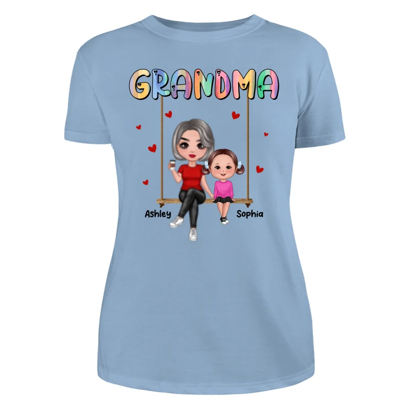 Grandma & Grandkids Sitting On Swing Personalized Shirt - Image 12