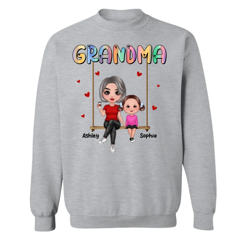 Grandma & Grandkids Sitting On Swing Personalized Shirt - Image 18