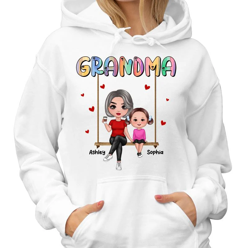 Grandma & Grandkids Sitting On Swing Personalized Shirt - Image 4