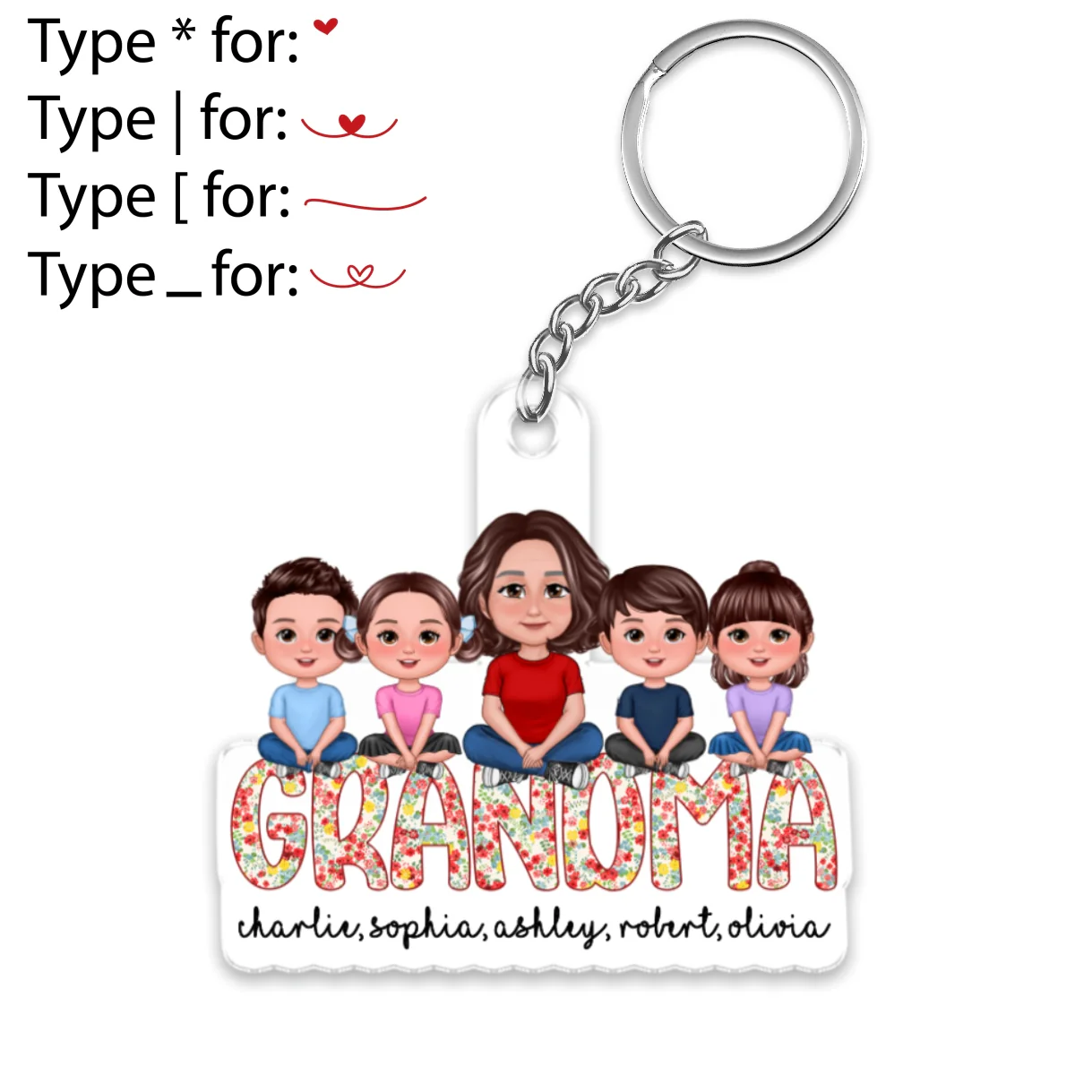 Grandma Grandkids Sitting On Text Personalized Acrylic Keychain - Image 6