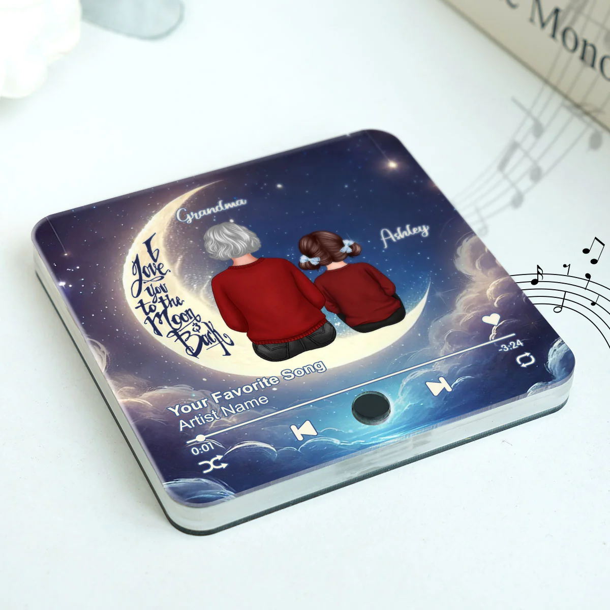 Grandma & Grandkids Sitting On The Moon Personalized Music Fridge Magnet, Perfect 2025 Gift For Mom For Grandma - Image 4