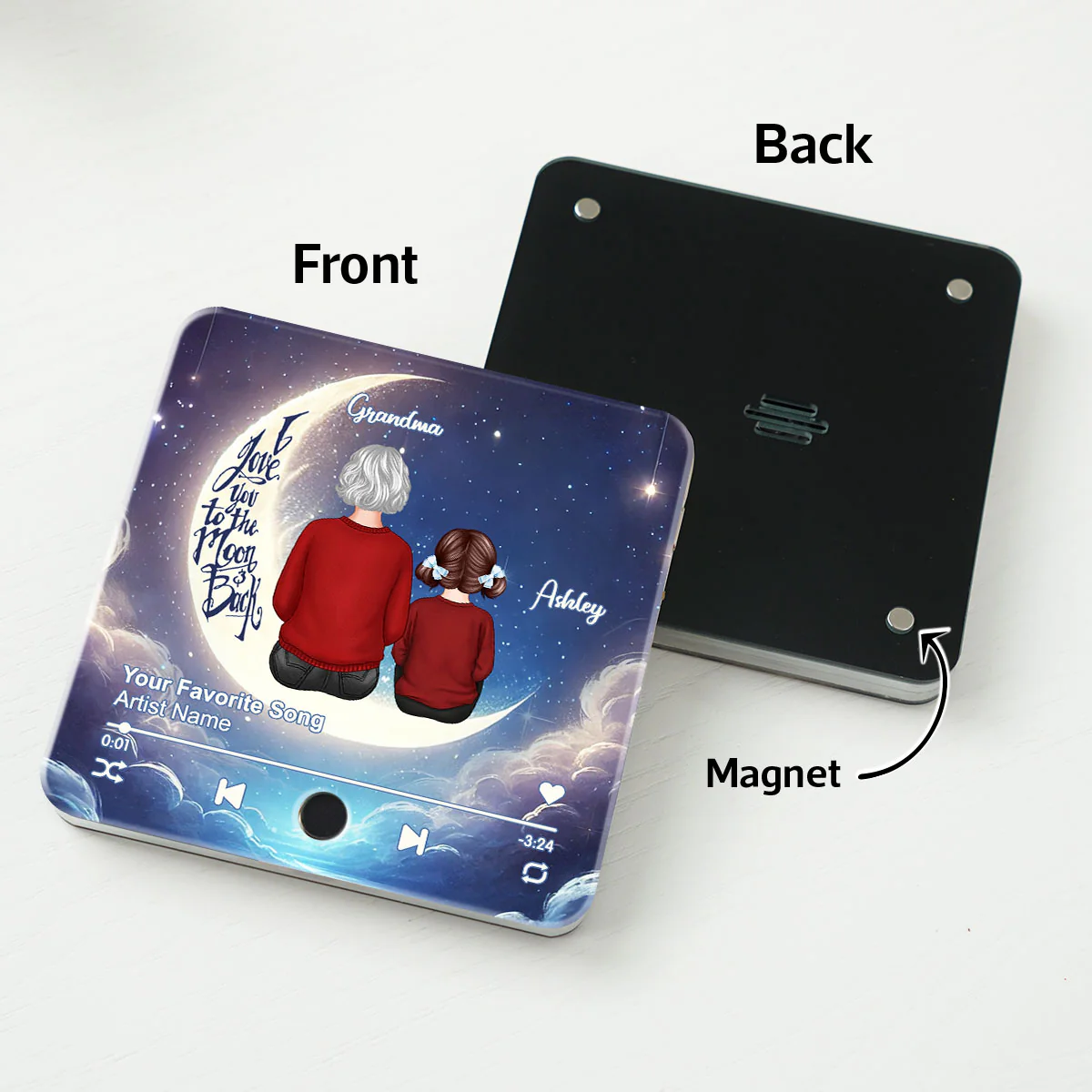 Grandma & Grandkids Sitting On The Moon Personalized Music Fridge Magnet, Perfect 2025 Gift For Mom For Grandma - Image 5
