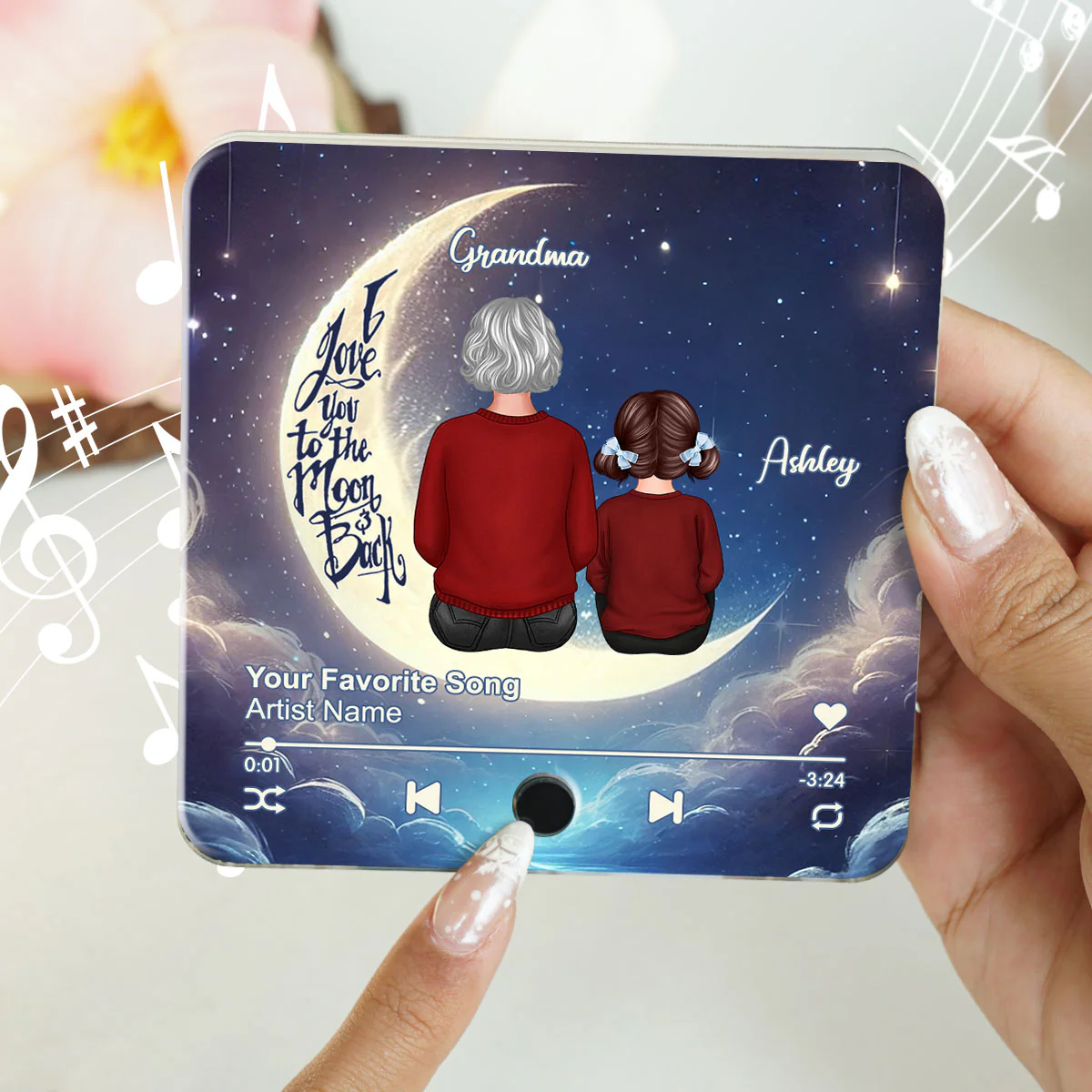 Grandma & Grandkids Sitting On The Moon Personalized Music Fridge Magnet, Perfect 2025 Gift For Mom For Grandma - Image 7