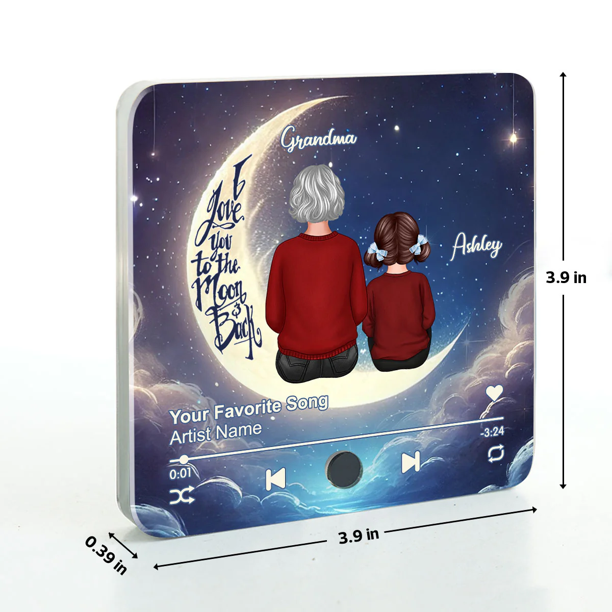 Grandma & Grandkids Sitting On The Moon Personalized Music Fridge Magnet, Perfect 2025 Gift For Mom For Grandma - Image 8