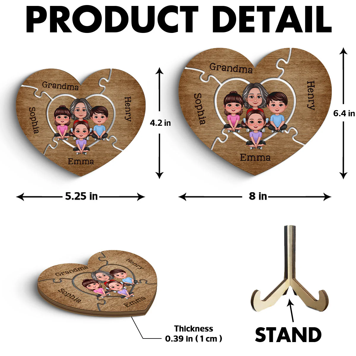 Grandma Grandkids Sitting Puzzle Heart Mother‘s Day Gift Personalized 2-Layer Wooden Plaque - Image 6