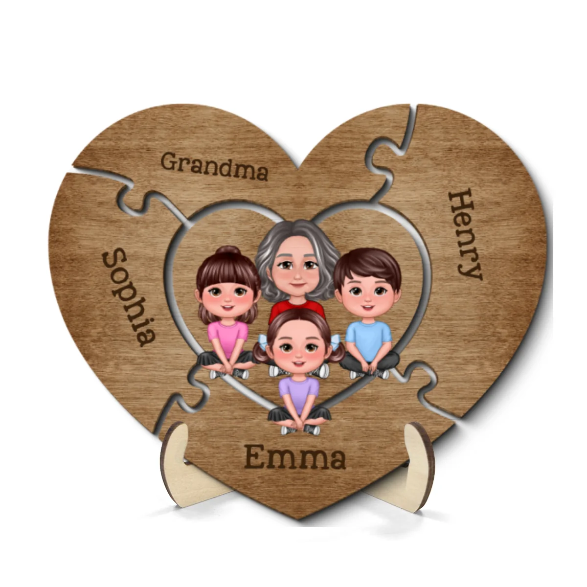 Grandma Grandkids Sitting Puzzle Heart Mother‘s Day Gift Personalized 2-Layer Wooden Plaque - Image 8