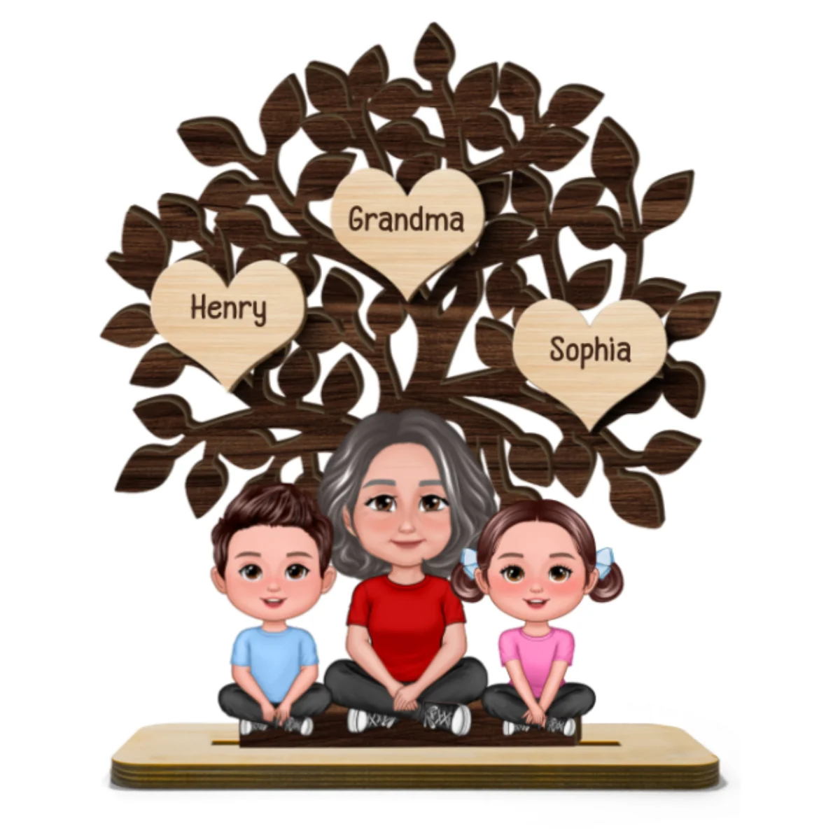 Grandma & Grandkids Sitting Under Family Tree Love Personalized 2-Layer Standing Wooden Plaque - Image 8