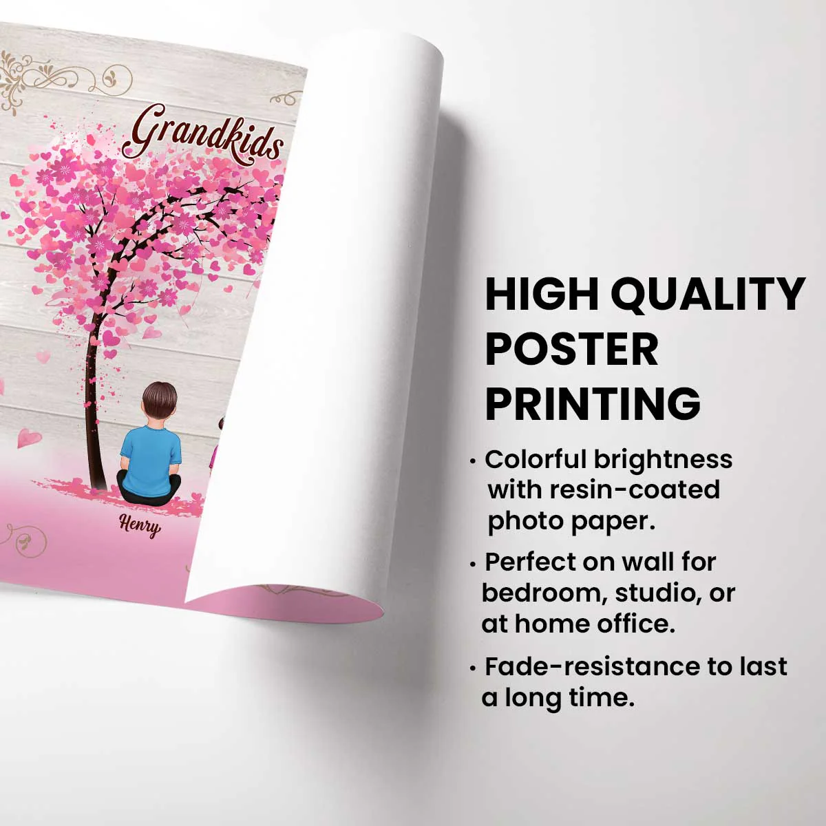 Grandma Grandkids Sitting Under Pink Tree Mother‘s Day Gift For Grandma Personalized Horizontal Poster - Image 3