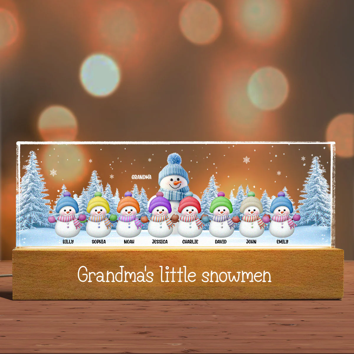 Grandma Grandkids Snowman Personalized Acrylic Block LED Night Light, Christmas Gift for Grandma - Image 7