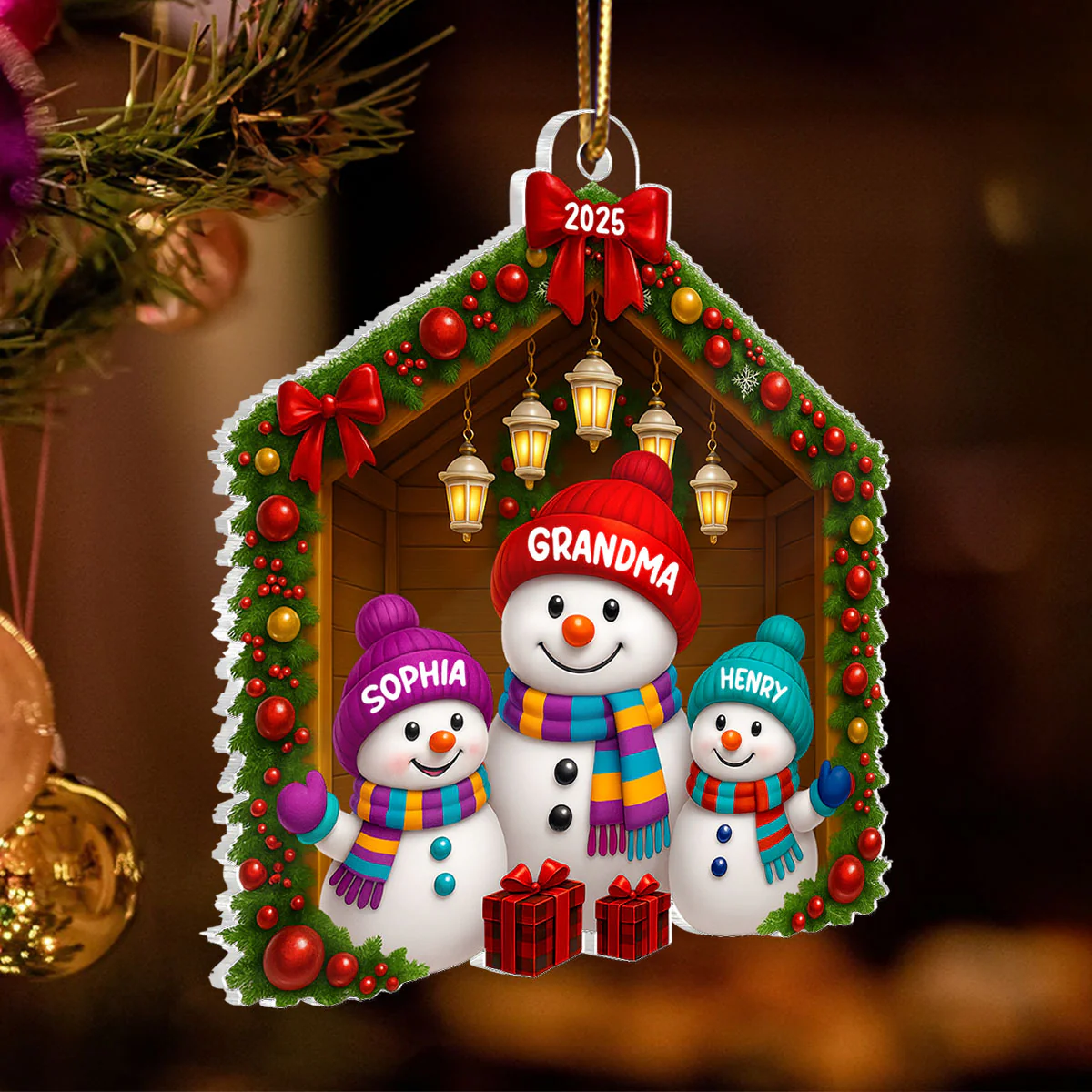 Grandma Grandkids Snowman Personalized Acrylic Ornament - 2025 Thoughtful Christmas Gift for Grandma - Image 3