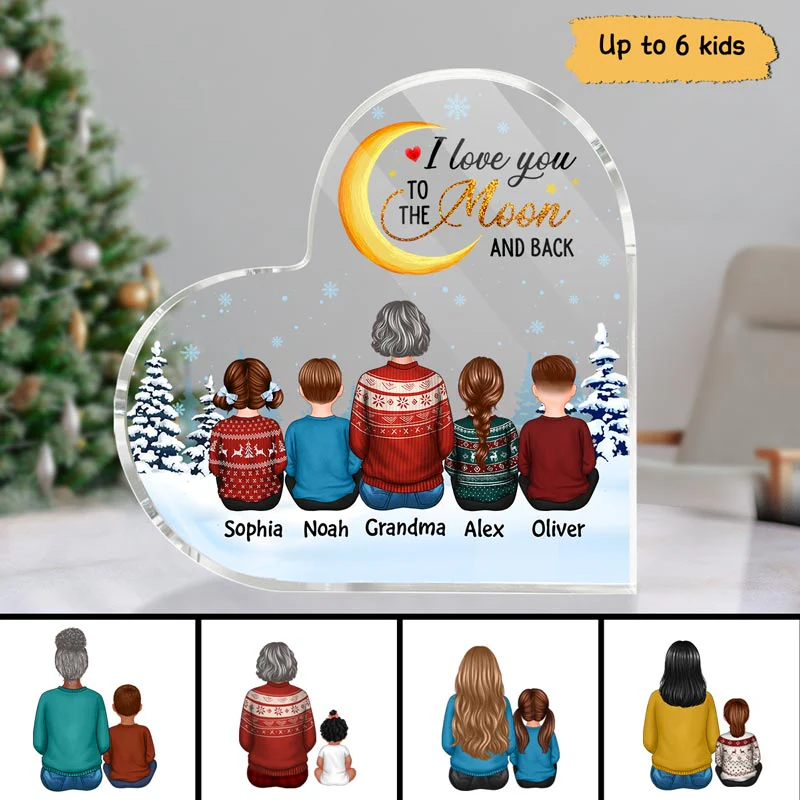 Grandma Grandkids To The Moon Personalized Acrylic Heart Plaque - Image 2