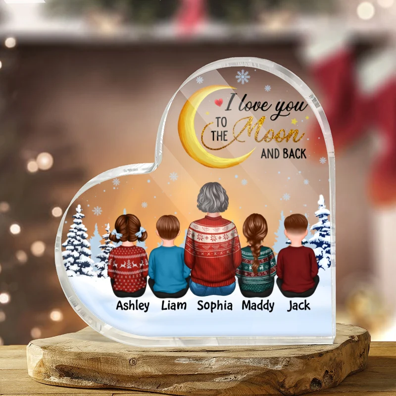 Grandma Grandkids To The Moon Personalized Acrylic Heart Plaque - Image 3