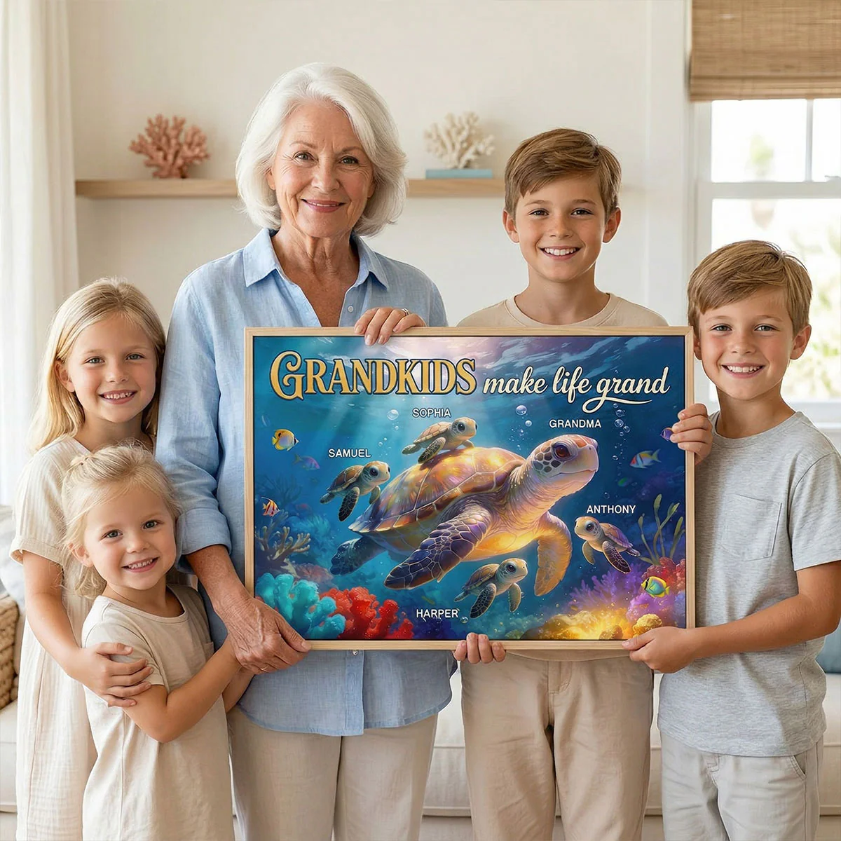 Grandma Grandkids Turtle Grandkids Make Life Grand - Personalized Poster - Mother's Day Gift For Grandma - Image 10