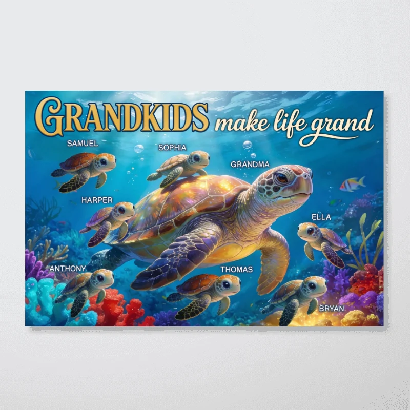 Grandma Grandkids Turtle Grandkids Make Life Grand - Personalized Poster - Mother's Day Gift For Grandma - Image 13