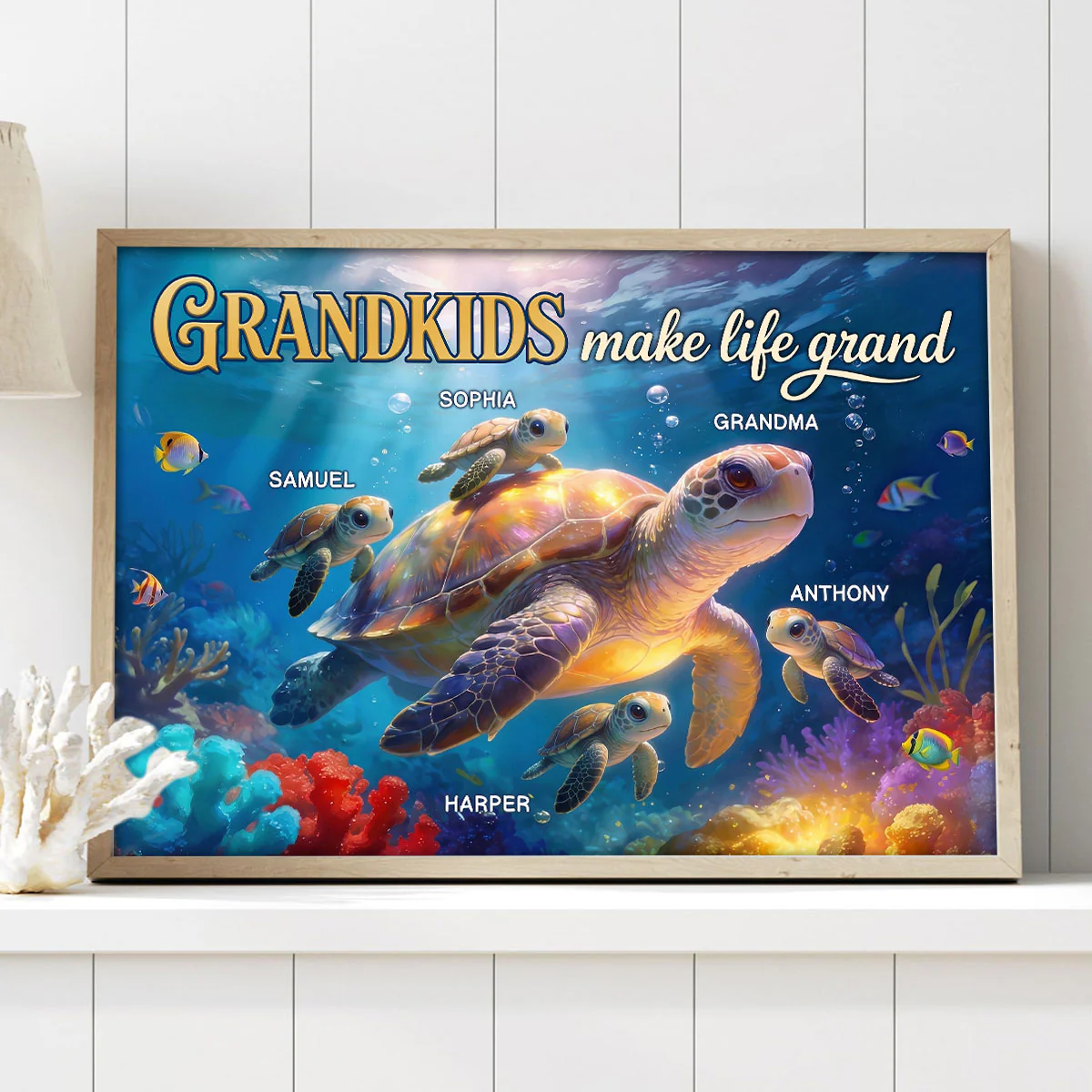 Grandma Grandkids Turtle Grandkids Make Life Grand - Personalized Poster - Mother's Day Gift For Grandma - Image 2