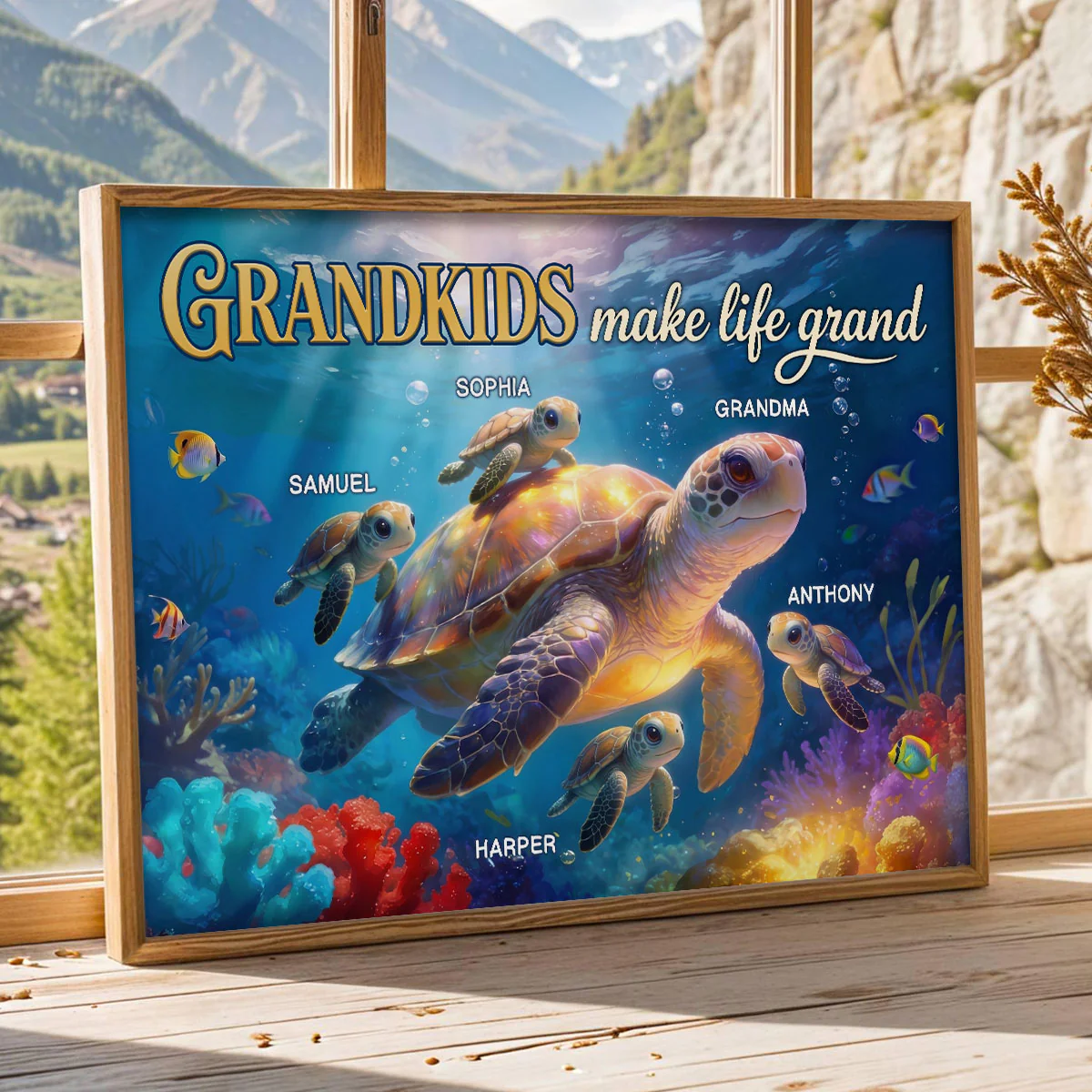 Grandma Grandkids Turtle Grandkids Make Life Grand - Personalized Poster - Mother's Day Gift For Grandma - Image 3