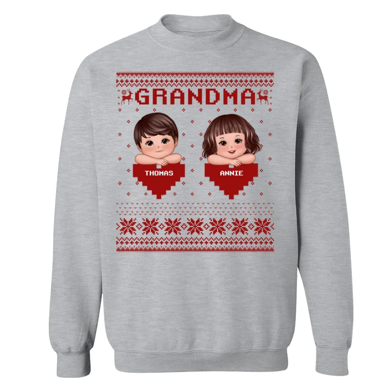 Grandma Grandkids Ugly Sweater Pattern Personalized Shirt - Image 2