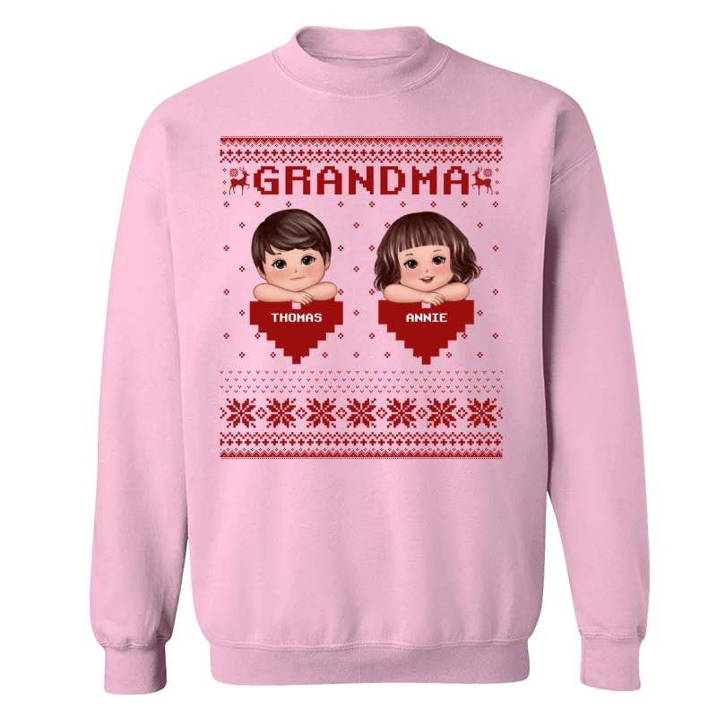 Grandma Grandkids Ugly Sweater Pattern Personalized Shirt - Image 3