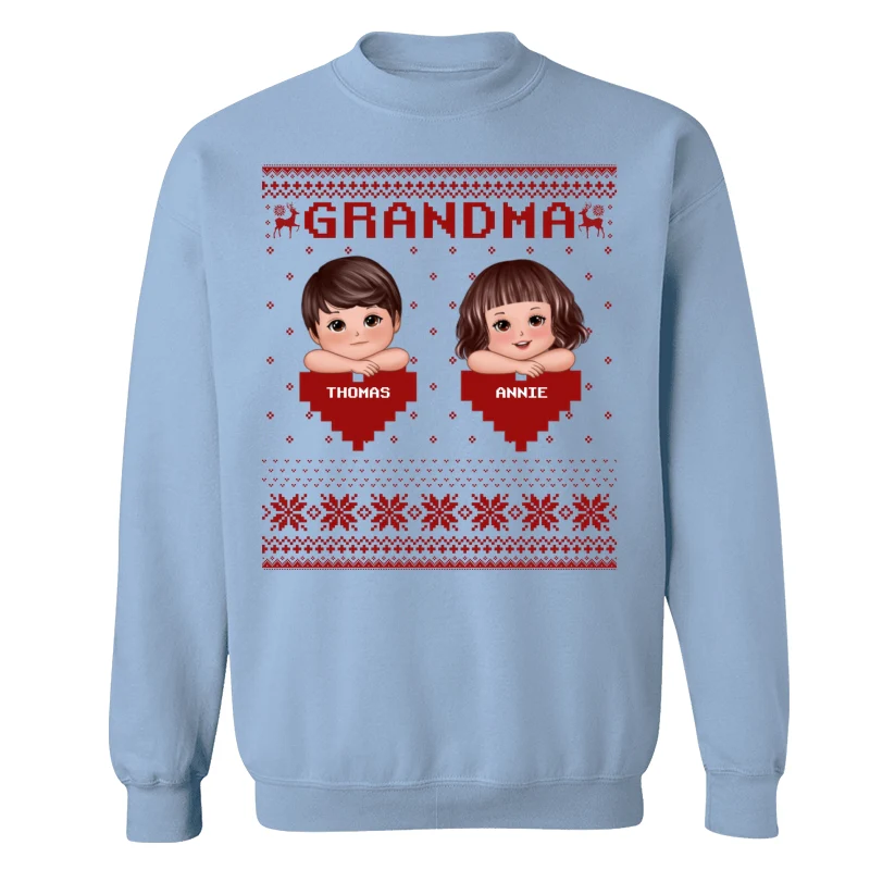 Grandma Grandkids Ugly Sweater Pattern Personalized Shirt - Image 4