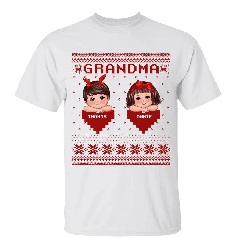Grandma Grandkids Ugly Sweater Pattern Personalized Shirt - Image 5
