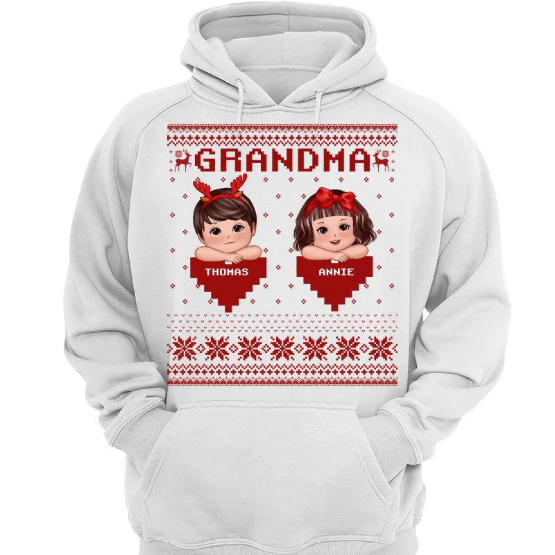 Grandma Grandkids Ugly Sweater Pattern Personalized Shirt - Image 7