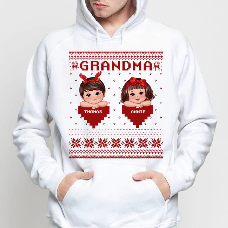 Grandma Grandkids Ugly Sweater Pattern Personalized Shirt - Image 8
