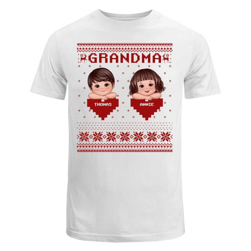 Grandma Grandkids Ugly Sweater Pattern Personalized Shirt - Image 9