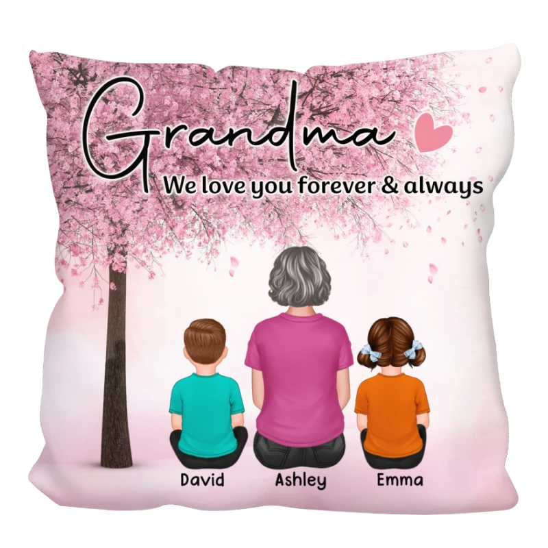 Grandma Grandkids Under Blossom Tree Personalized Pillow (Insert Included) - Image 3