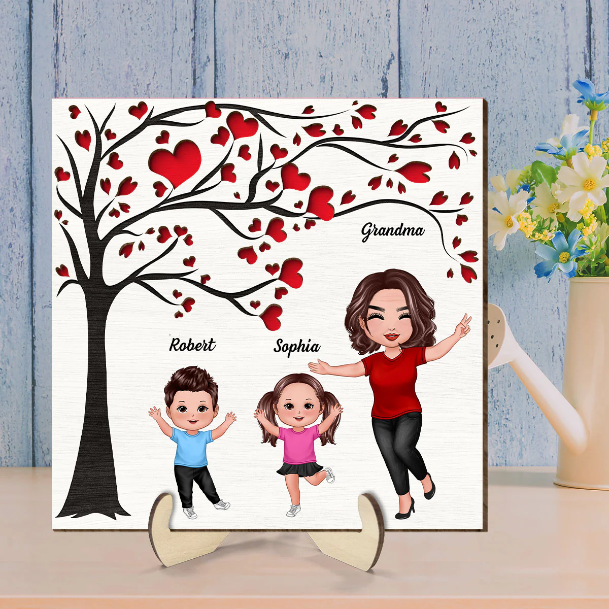 Grandma Grandkids Under Heart Tree Engraved Personalized 2-layer Wooden Plaque - Image 2