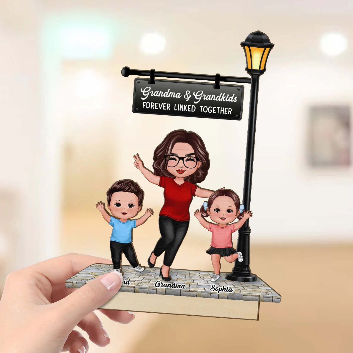 Grandma Grandkids Under Lamp Post Personalized 2-Layer Standing Wooden Plaque, Heartfelt Gift For Grandma, Grandkids - Image 3