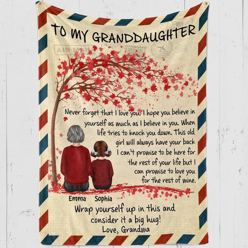 Grandma Grandkids Under Tree Envelope Personalized Fleece Blanket