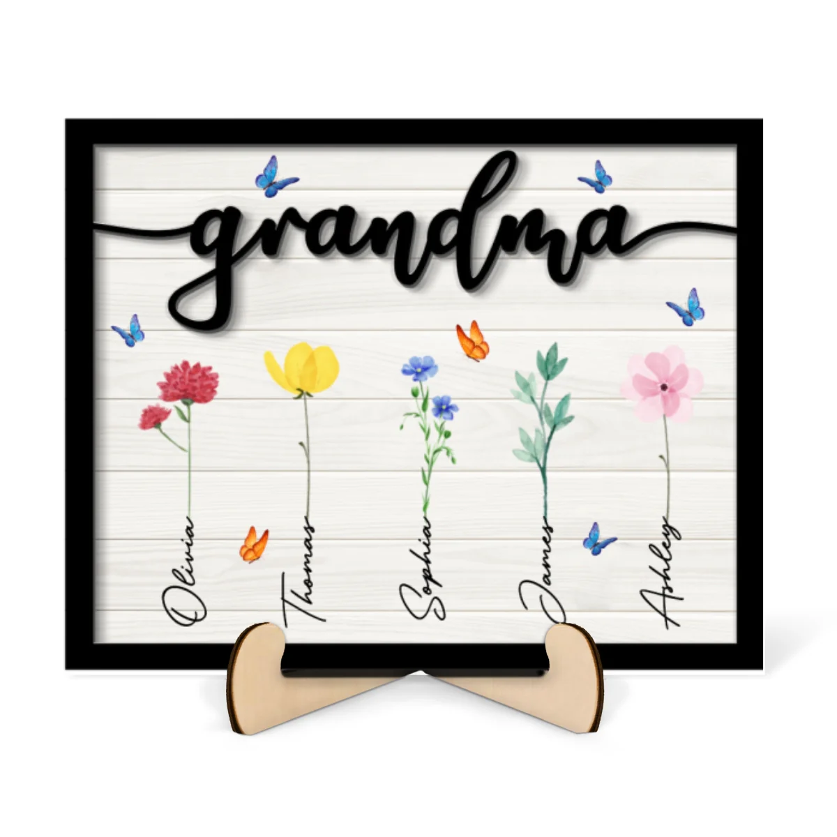 Grandma Grandkids Watercolor Flowers Personalized 2-Layered Wooden Plaque - Image 7