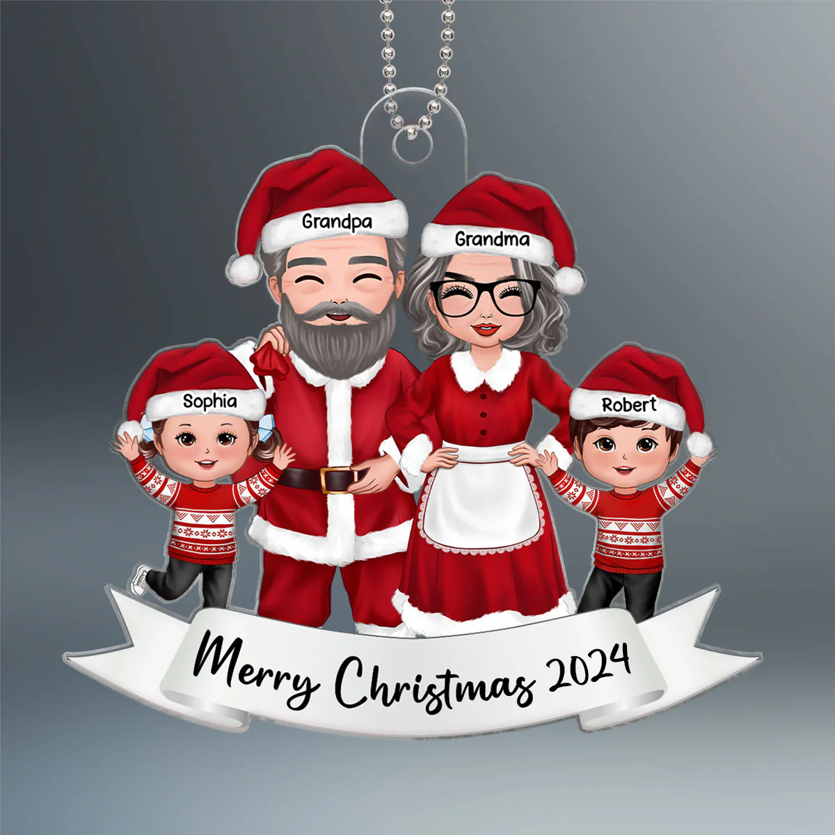 Grandma Grandpa Claus Grandparents & Kids Christmas Gift Personalized Acrylic Ornament - Image 2