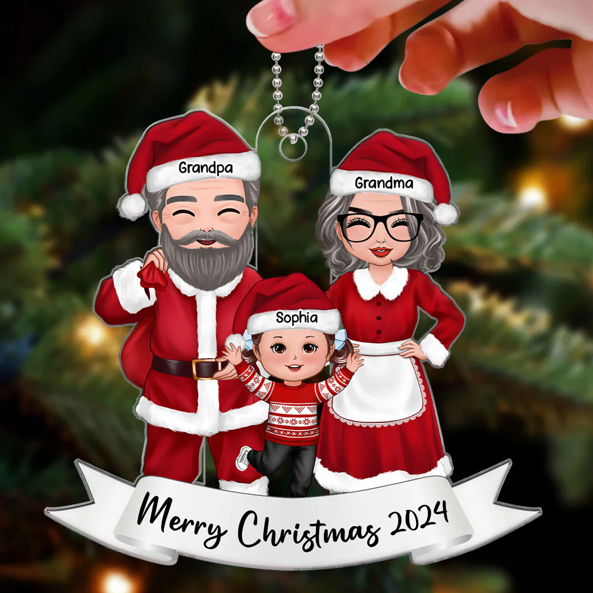 Grandma Grandpa Claus Grandparents & Kids Christmas Gift Personalized Acrylic Ornament - Image 3