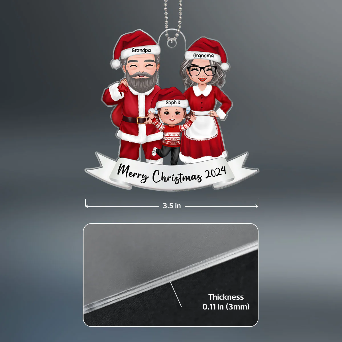 Grandma Grandpa Claus Grandparents & Kids Christmas Gift Personalized Acrylic Ornament - Image 4