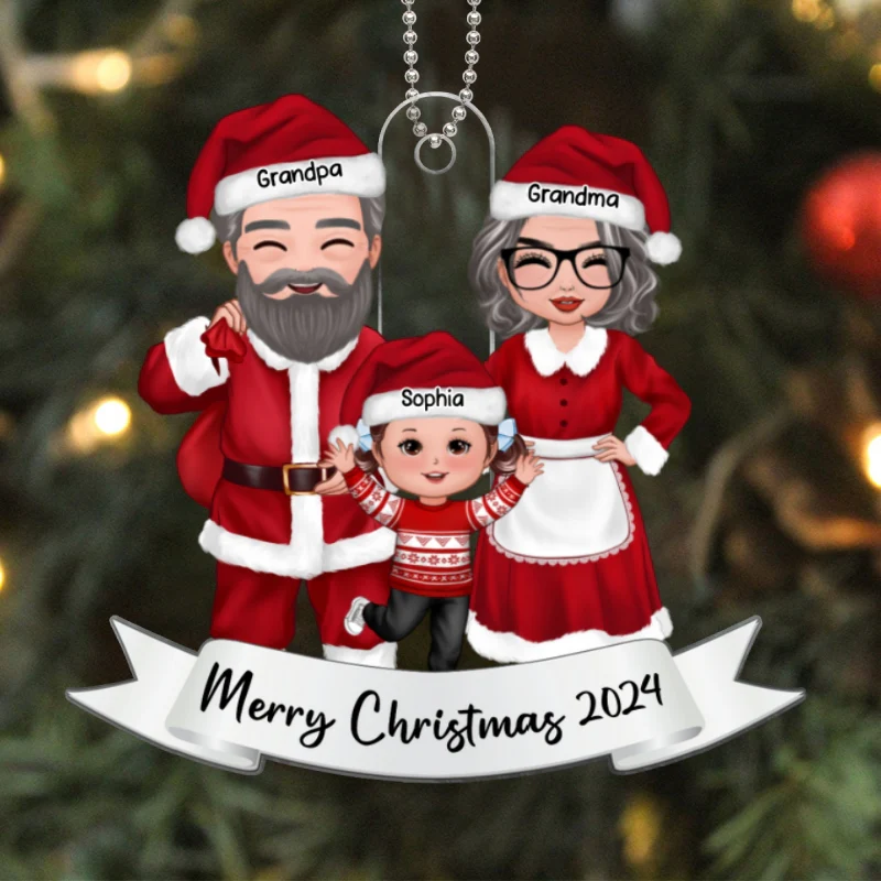 Grandma Grandpa Claus Grandparents & Kids Christmas Gift Personalized Acrylic Ornament - Image 5