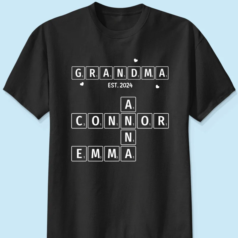 Grandma Grandpa Est. Crossword Art Puzzle Personalized Shirt - Image 7