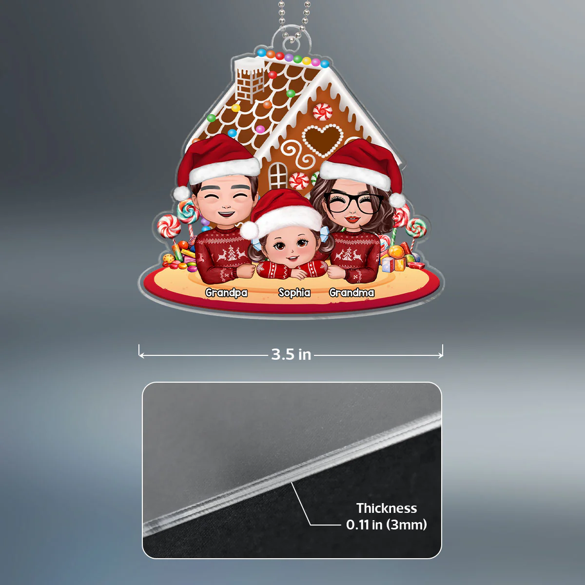 Grandma Grandpa Grandkid Gingerbread House Christmas Personalized Acrylic Ornament - Image 5