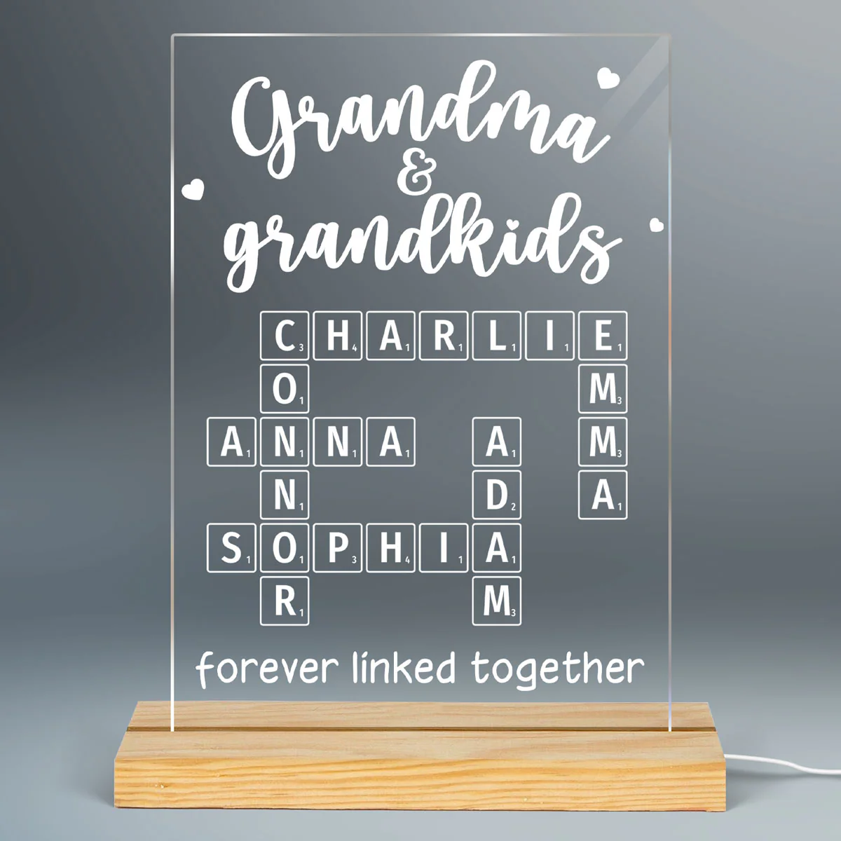 Grandma Grandpa & Grandkids Forever Linked Together Crossword Puzzle Personalized Acrylic Plaque With LED Night Light - Image 3