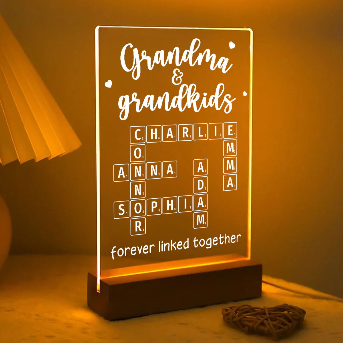Grandma Grandpa & Grandkids Forever Linked Together Crossword Puzzle Personalized Acrylic Plaque With LED Night Light - Image 4