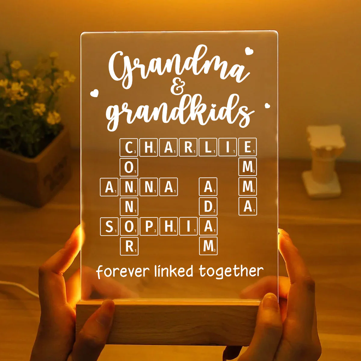 Grandma Grandpa & Grandkids Forever Linked Together Crossword Puzzle Personalized Acrylic Plaque With LED Night Light - Image 5