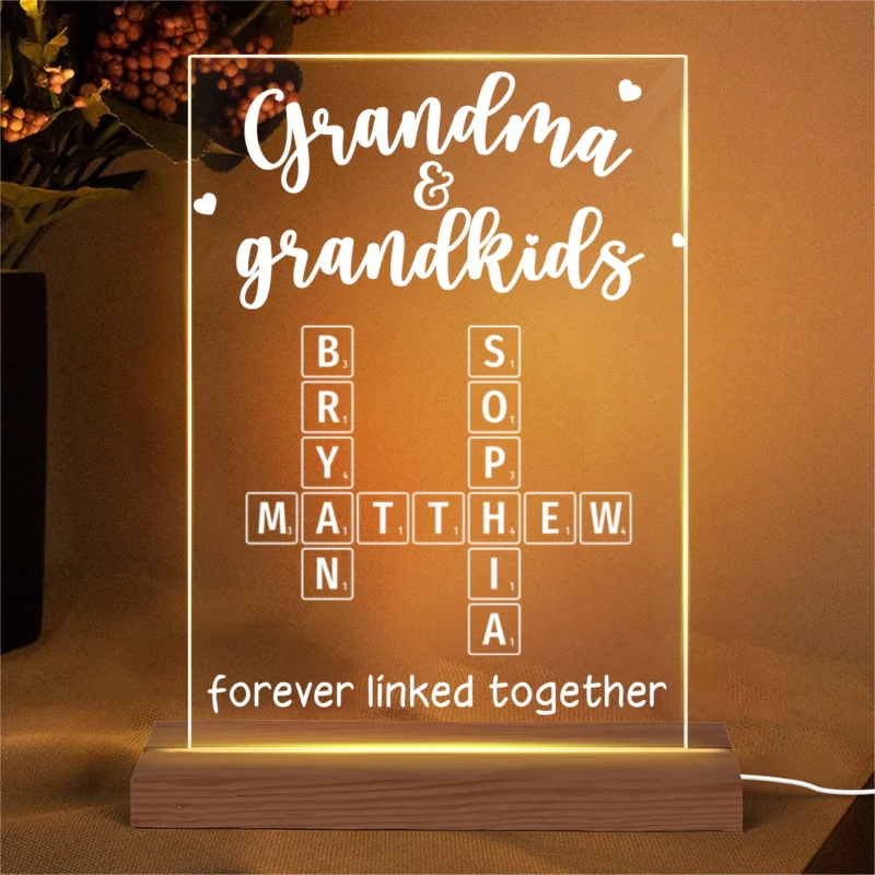Grandma Grandpa & Grandkids Forever Linked Together Crossword Puzzle Personalized Acrylic Plaque With LED Night Light - Image 7