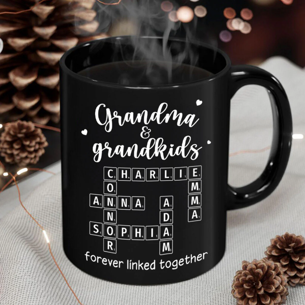 Grandma Grandpa & Grandkids Forever Linked Together Crossword Puzzle Personalized Mug - Image 4
