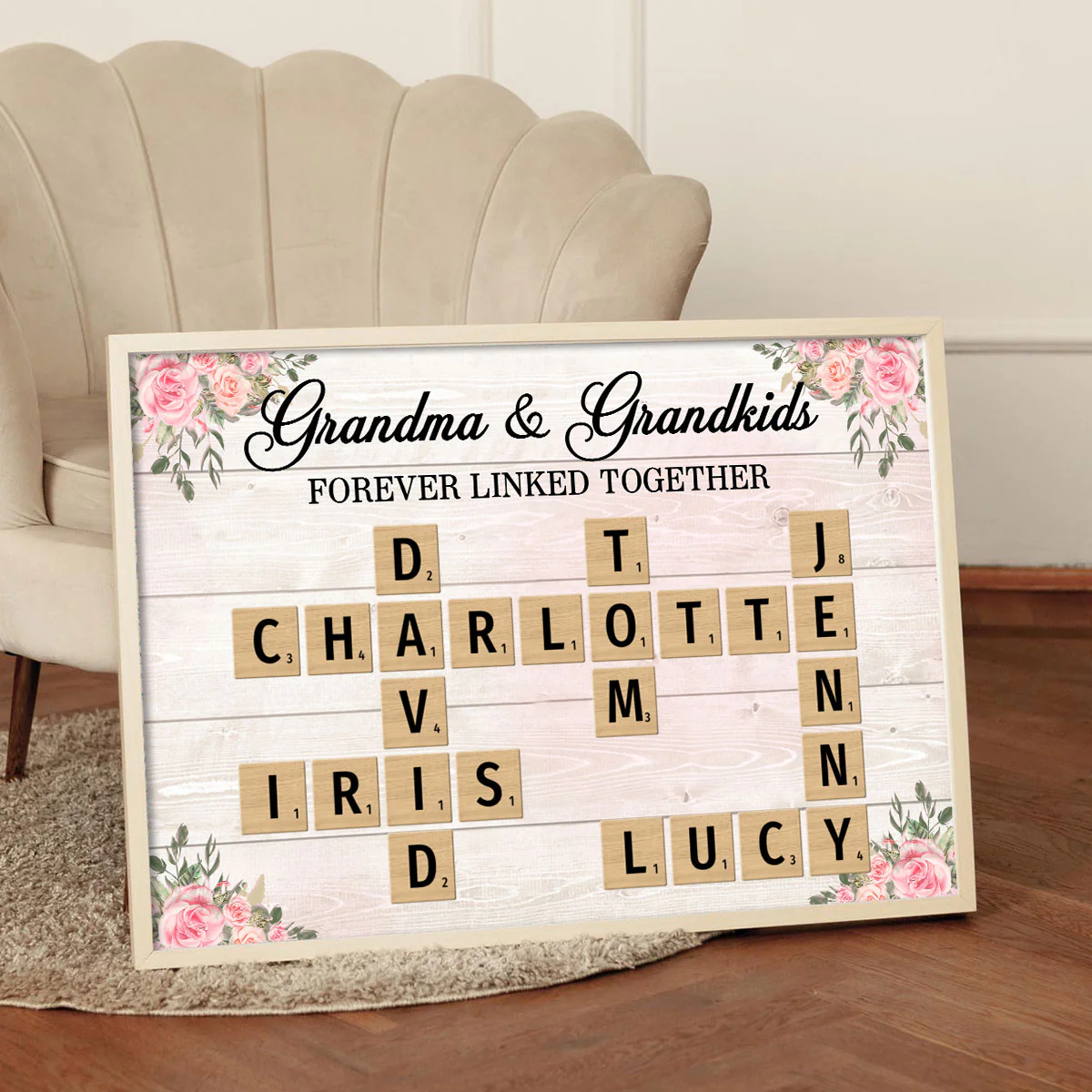Grandma Grandpa & Grandkids Crossword Puzzle Personalized Poster, Heartfelt Gift For Grandma's Birthday, Mother's Day or Just Because - Image 3