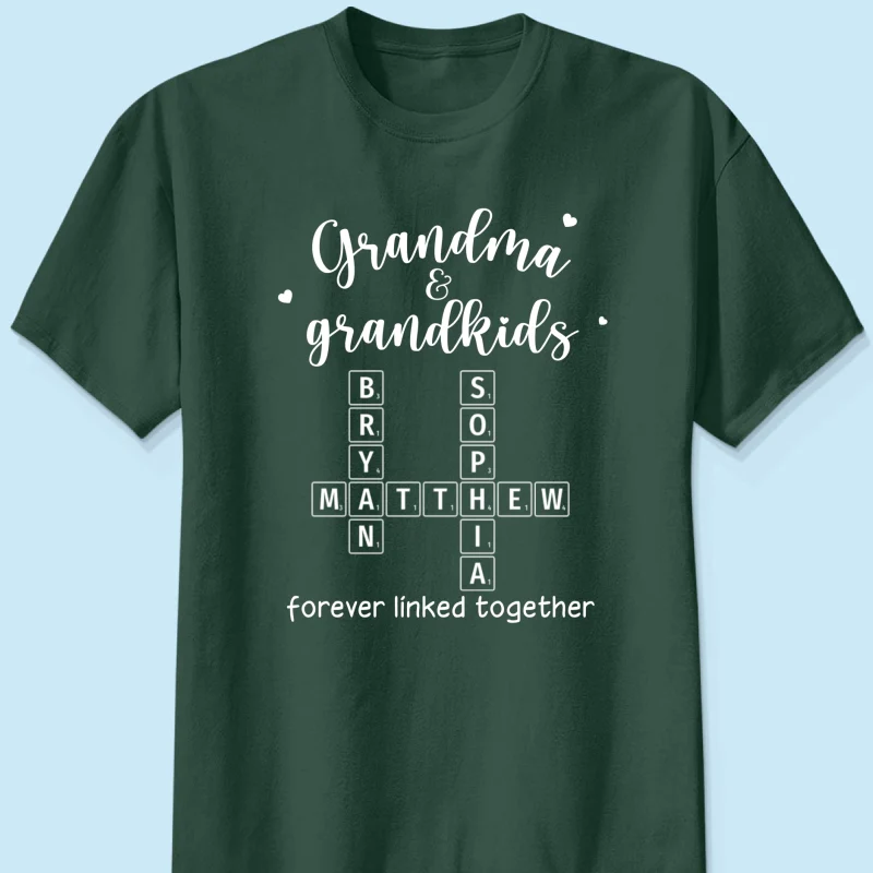 Grandma Grandpa & Grandkids Forever Linked Together Crossword Puzzle Art Personalized Shirt - Image 10
